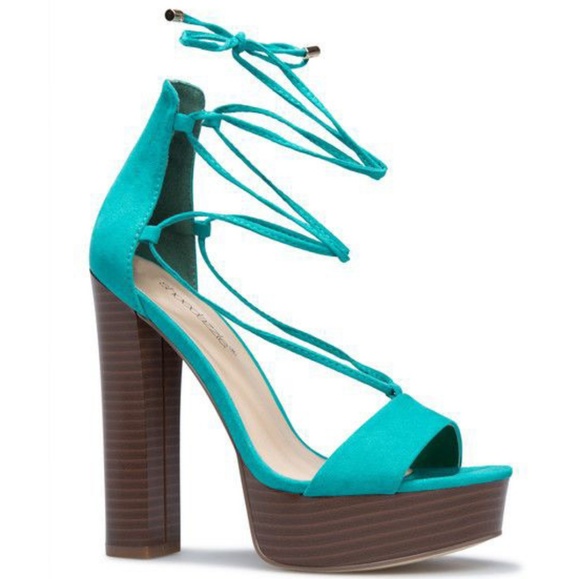 Green Strappy Sandals Heels Size 9 New wooden heel - Picture 2 of 6